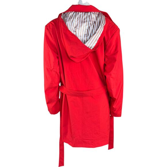 Dennis Basso Regular Water Resistant Trench Coat Hood Tomato Red XL Petite NWOT - Picture 8 of 13